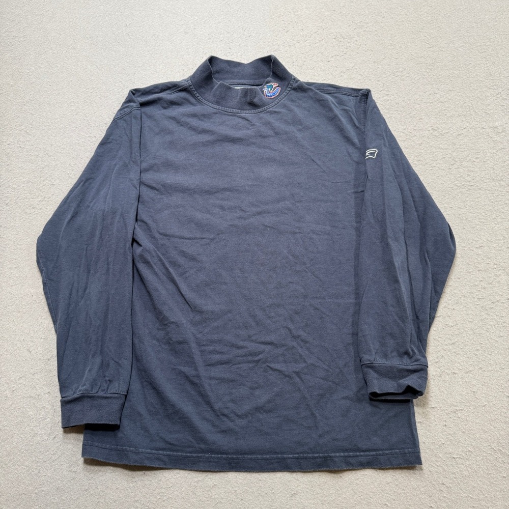 Reebok Vancouver Canucks Shirt Men's M Navy Blue Mockneck Long Sleeve Y2K